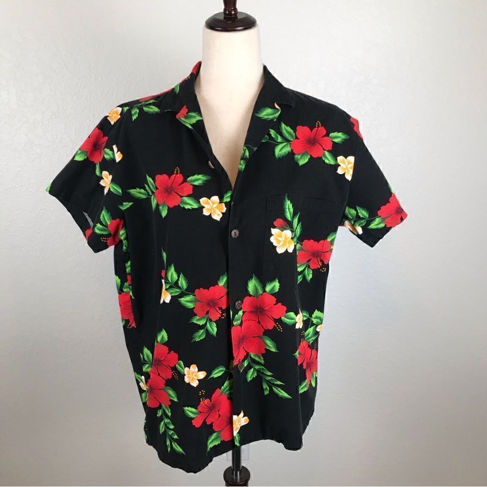 Vintage Royal Hawaiian Creations red Hibiscus button down shirt M‎